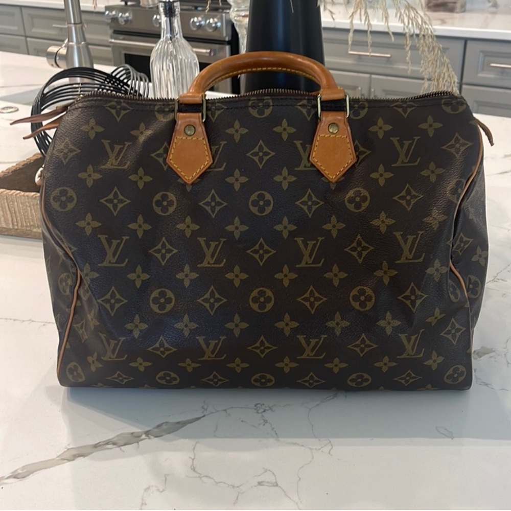 Louis Vuitton speedy 35 canvas 👜 handbag brown with authentic padlock 🔒